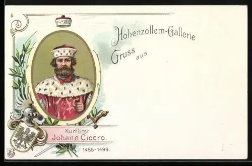 Lithographie Kurfürst Johann Cicero von Preussen im Porträt, Wappen