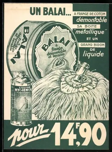 Künstler-AK Balai, Liquide Hygienol, Reklame Wischmopp