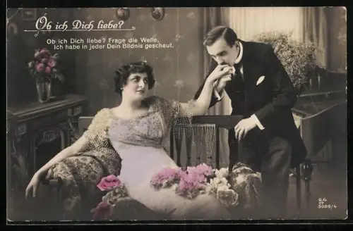 Foto-AK GG Co. Nr. 3089/4: Mann küsst die Hand einer Frau, Ob ich Dich liebe?