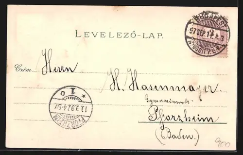 Lithographie Budapest, Andrássy-Strasse, National-Museum, Peföfi-Monument, Polytechnikum