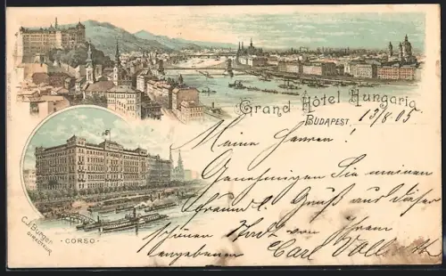 Lithographie Budapest, Grand Hotel Hungaria, Corso