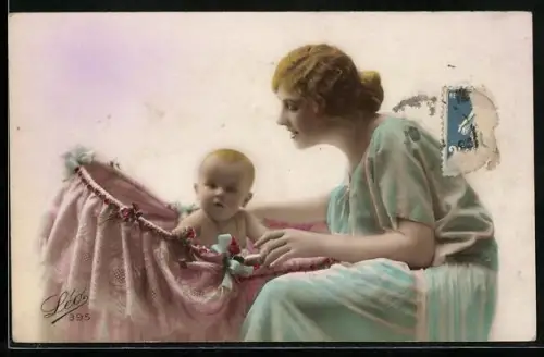 Foto-AK Leo, Paris Nr. 395: Junge Frau mit Kleinkind
