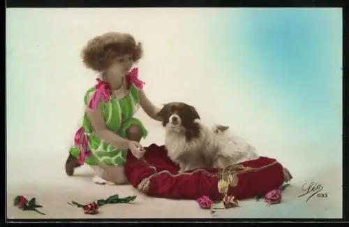 Foto-AK Leo, Paris Nr. 533: Kleines Mädchen mit Hund
