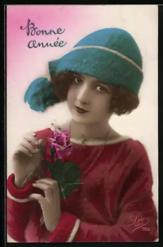 Foto-AK Leo, Paris Nr. 726: Junge Frau mit Hut und Rose