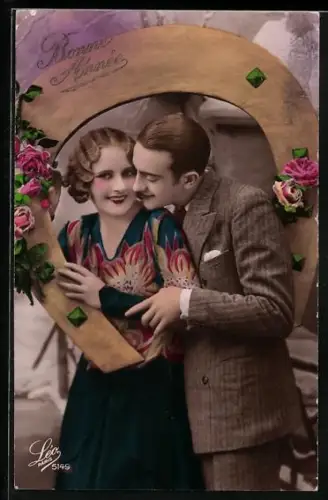 Foto-AK Leo, Paris Nr. 5149: Junges Paar unter Hufeisen