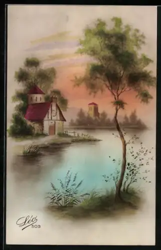 Foto-AK Leo, Paris Nr. 503: Kapelle an einem Gewässer