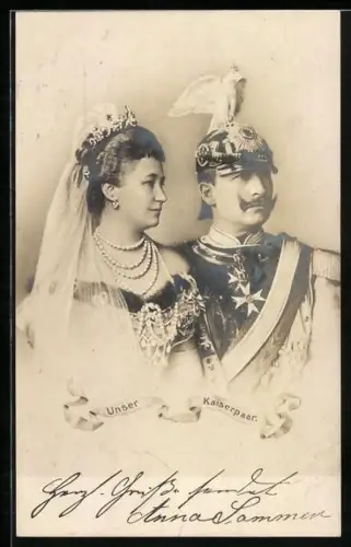 AK Unser Kaiserpaar, Kaiser Wilhelm II. mit Garde du Corps-Helm
