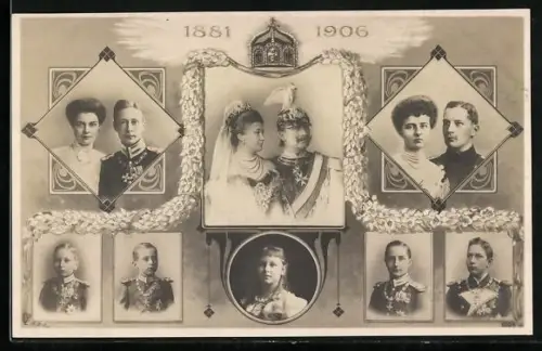 AK Das Deutsche Kaiserpaar mit Familie, Portraits, 1881-1906