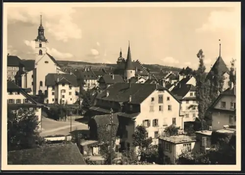 AK Sursee, Strassenpartie mit Kirche