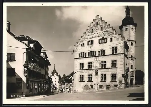 AK Sursee, Strassenpartie mit Geschäften