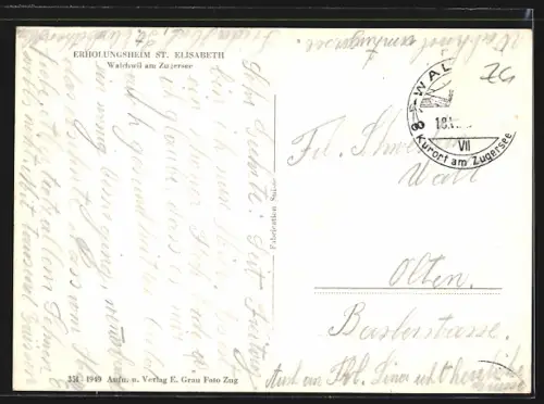 AK Walchwil /Zugersee, Erholungsheim St. Elisabeth mit Umgebung