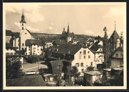 AK Sursee, Strassenpartie mit Kirche