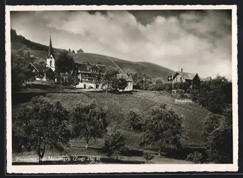 AK Finstersee bei Menzingen, Ortspartie mit Kirche