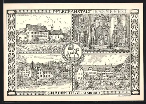 Künstler-AK Niederwil /AG, Ansichten der Pflegeanstalt Gnadenthal
