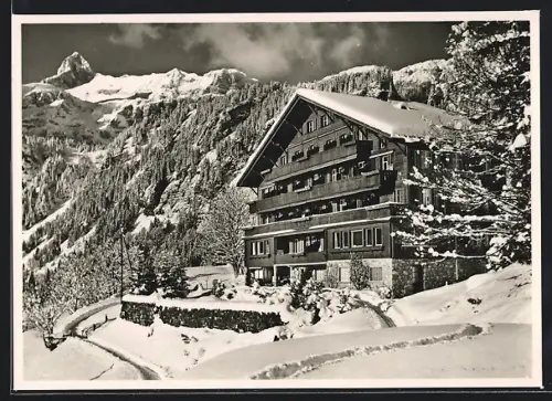 AK Braunwald, Hotel Haus Bergfrieden im Schnee