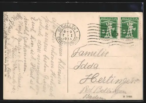 AK St. Gallen, Strassenpartie mit Kirche