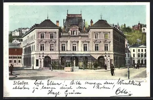 AK St. Gallen, Strassenpartie mit Denkmal