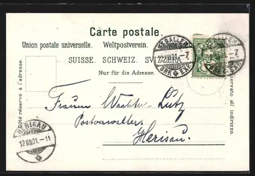 AK St. Gallen, Strassenpartie mit Denkmal