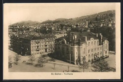 AK St. Gallen, Tonhalle mit Strassenpartie