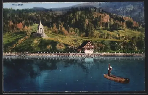 AK Morgarten, Uferpartie mit Kapelle