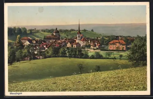 AK Menzingen, Teilansicht mit Kirche