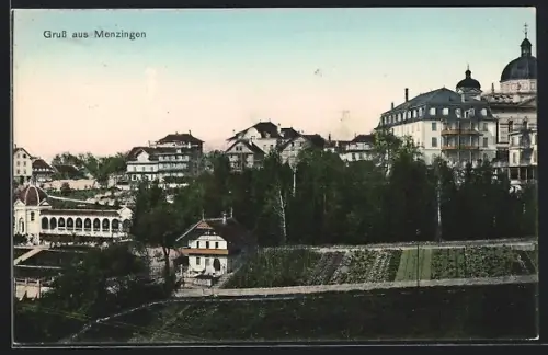 AK Menzingen, Ortspartie mit Bäumen