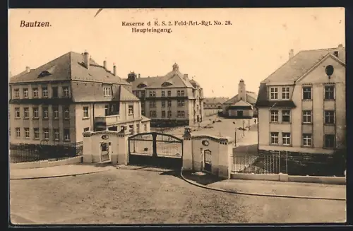 AK Bautzen, Kaserne d. K. S. 2. Feld-Art.-Rgt. No. 28, Haupteingang