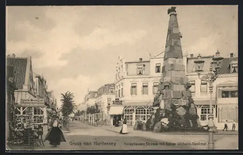 AK Norderney, Kniephausenstrasse, Kaiser Wilhelm-Denkmal