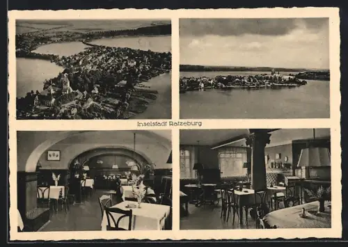 AK Ratzeburg, Ansicht der Inselstadt, Gasthaus H.-K., Inh. Hans Kröger, Seeblick, Innenansichten