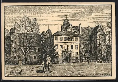 Künstler-AK Köthen / Anhalt, Schloss von Westen