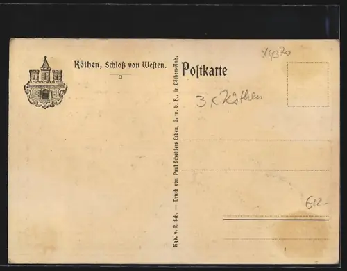 Künstler-AK Köthen / Anhalt, Schloss von Westen