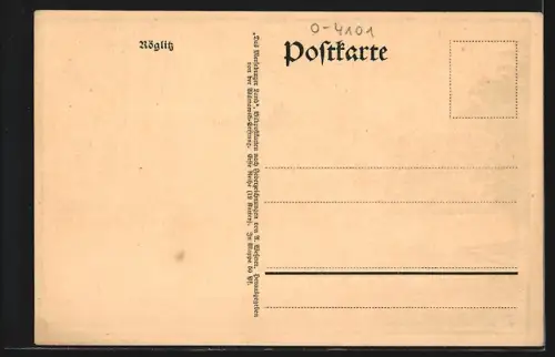Künstler-AK Röglitz, Ortsansicht mit Bäumen und Gebäuden