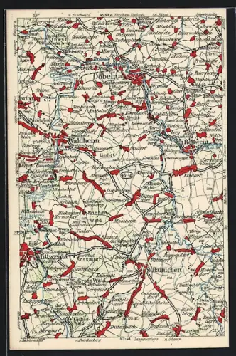 AK Döbeln, Umgebungskarte mit Waldheim, Hainichen und Mittweida