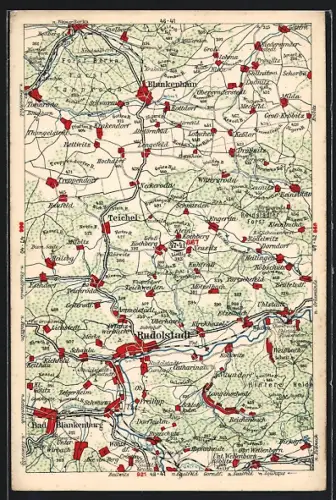 AK Rudolstadt, Umgebungskarte mit Blankenburg, Teichel, Bad Blankenburg