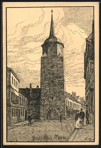 Künstler-AK Cöthen, Hallischer Turm