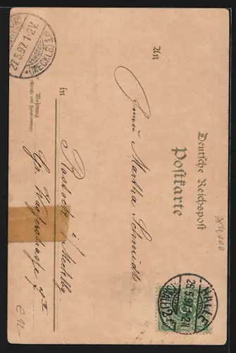 Lithographie Halle a. S., Marktplatz, Rathaus, Marienkirche, Roter Turm