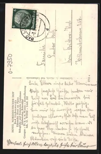 AK Bad Sachsa, Hotel Norddeutscher Hof, Gastzimmer, Schlosskeller