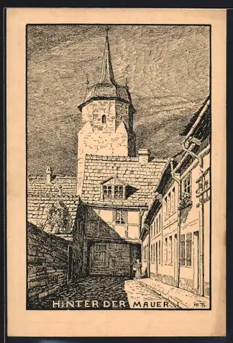 Künstler-AK Rothenburg ob der Tauber, Hinter der Mauer