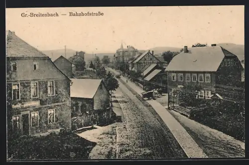 AK Gr.-Breitenbach, Bahnhofstrasse mit Gasthof zum goldenen Hirsch