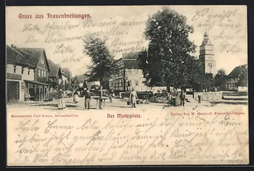 AK Frauenbreitungen, Marktplatz mit Passanten und Kirche