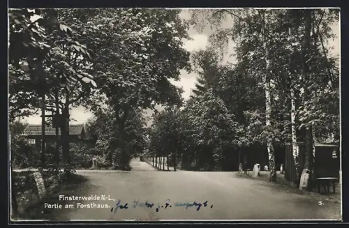 AK Finsterwalde, Strassenpartie am Forsthaus