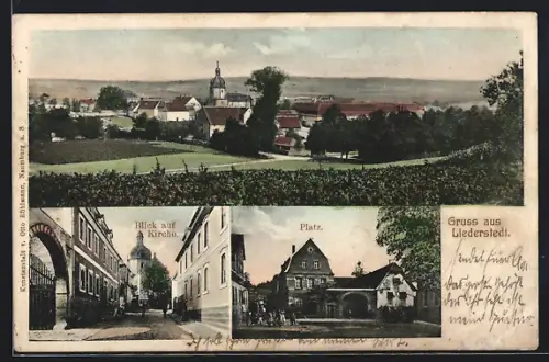 AK Liederstedt, Panoramaansicht, Blick auf die Kirche und Stadtplatz