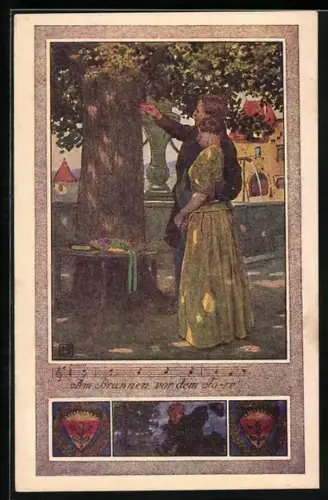 Künstler-AK Karl Friedrich Gsur, Deutscher Schulverein Nr. 375: Am Brunnen vor dem Tore, Liebespaar