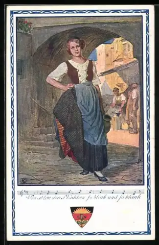 Künstler-AK Karl Friedrich Gsur, Deutscher Schulverein Nr. 372: Frau vor einem kleinen Bogen