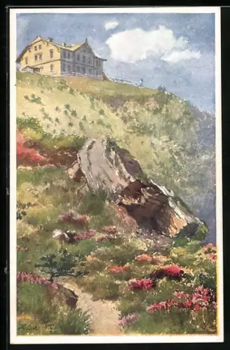Künstler-AK E.F. Hofecker: Georgschutzhaus auf der Hochschar, Deutscher Schulverein