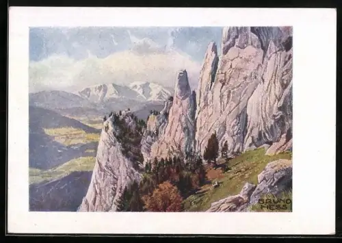 Künstler-AK Deutscher Schulverein NR. 1706, Bruno Hess: Gebirgslandschaft