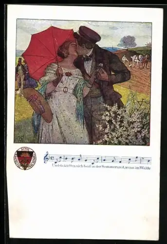 Künstler-AK Karl Friedrich Gsur: Deutscher Schulverein: Fröhliche Ostern, Paar beim Kuss