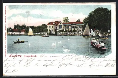 AK Nürnberg, Bootspartie am Gasthaus Dutzendteich