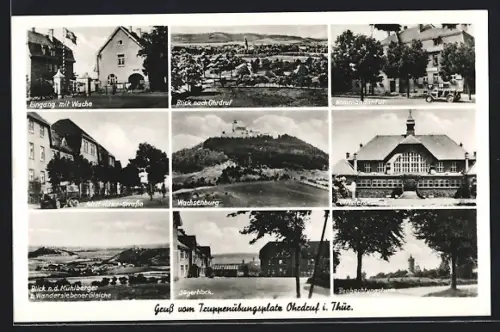 AK Ohrdruf, Offizierskasino, Eingang mit Wache, Strasse