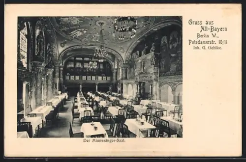 AK Berlin W.-Tiergarten, Gasthaus Alt-Bayern, Minnesänger-Saal, Potsdamerstrasse 10-11